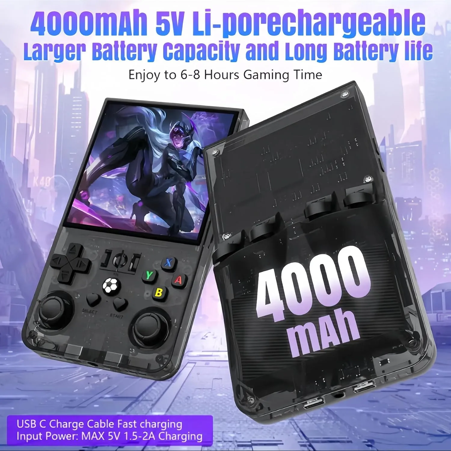 R36Max Handheld Game Console - Preloaded 18000  Classic Games, for Gamer Dads Video Game Console (64Gb Translucent Grey)