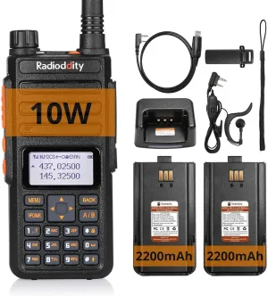 Radioddity GA-510 10-Watt Ham Radio Handheld, Dual Band High Power Long Range Two Way Radio with Two 2200mAh Batteries & CH340 Programming Cable, Chirp Compatible