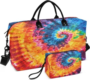 Rainbow Tie Dye Circular Travel Duffel Bags with Toiletry Bag for Travel Gym Yoga Weekender Bag
