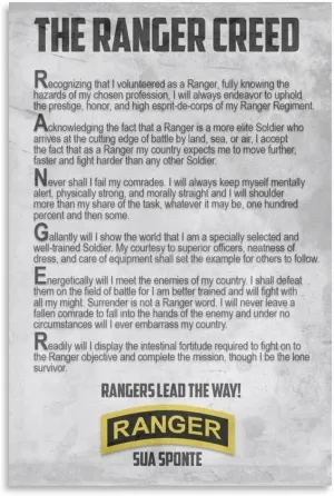 Rangers Creed US Army Motivational Poster 6 Canvas Painting Wall Art Poster for Bedroom Living Room Decor 24x36inch(60x90cm)