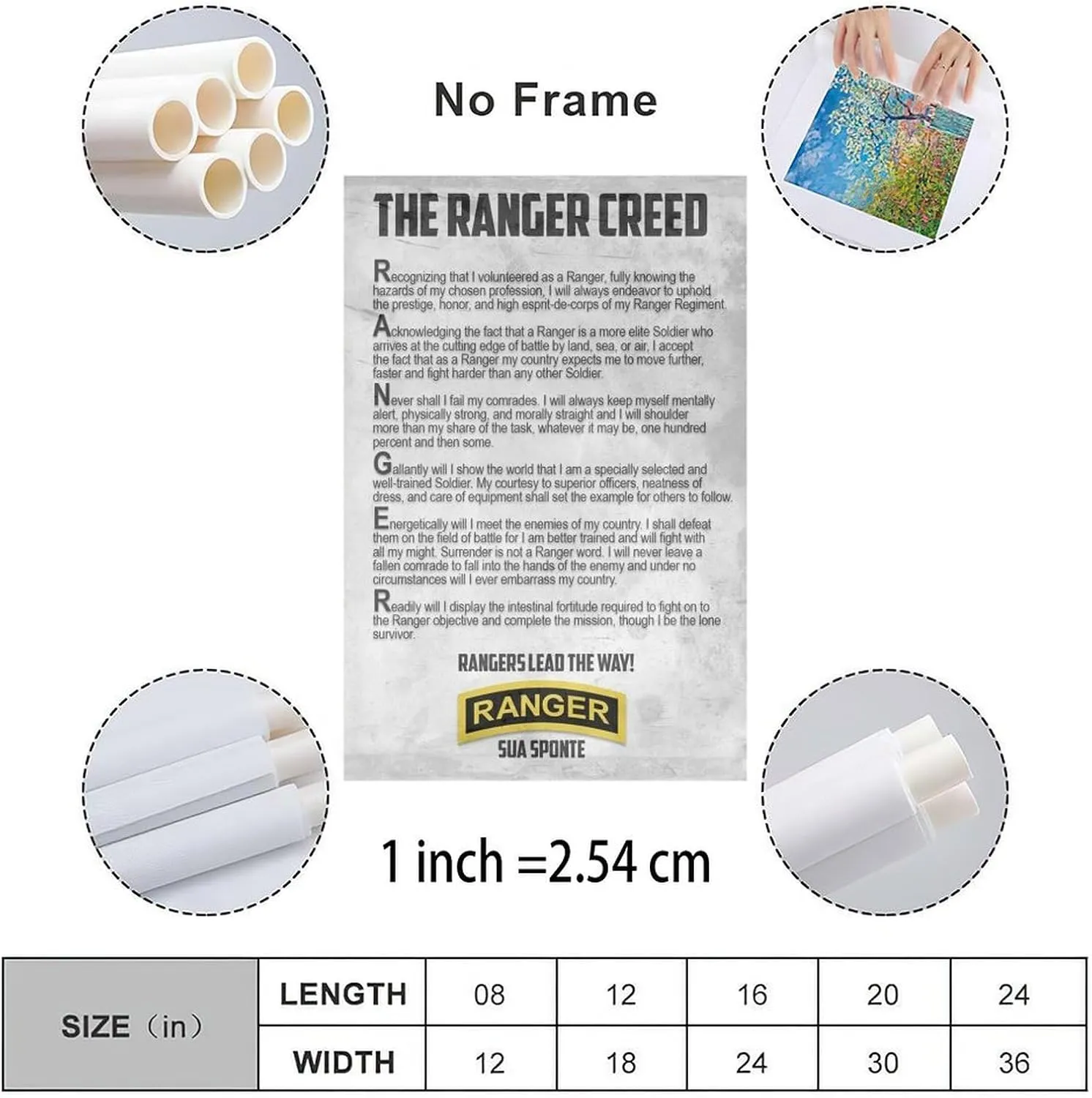 Rangers Creed US Army Motivational Poster 6 Canvas Painting Wall Art Poster for Bedroom Living Room Decor 24x36inch(60x90cm)