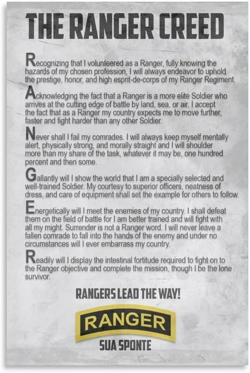 Rangers Creed US Army Motivational Poster 6 Canvas Painting Wall Art Poster for Bedroom Living Room Decor 24x36inch(60x90cm)