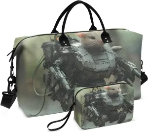 Rat Robot Duffle Bag for Travel, Gym Bag with Multiple Interior Pockets for Men Women Overnight Purse Included 20.5 x 1.9 x 13.8 In