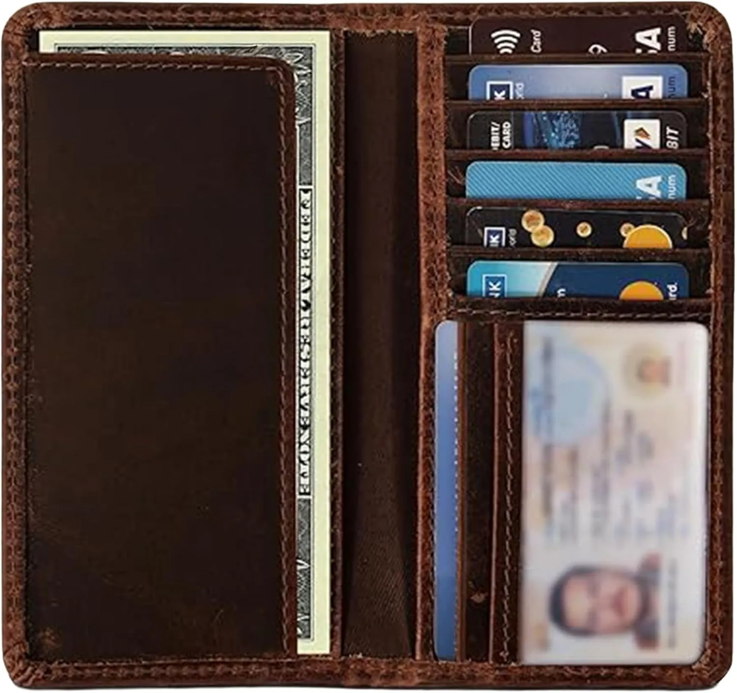 RAW HYD Full-Grain Leather Long Wallet for Men - Classic Bifold Western Wallet for Men - Minimalist Cowboy Wallets for Men - Rodeo wallets for men - Checkbook Cover & Gift for Him