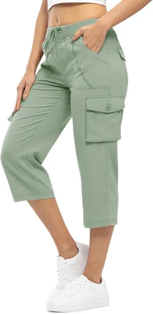 Rdruko Women's Cargo Capris Pants Lightweight Quick Dry Hiking Summer Casual Travel Pants with Pockets