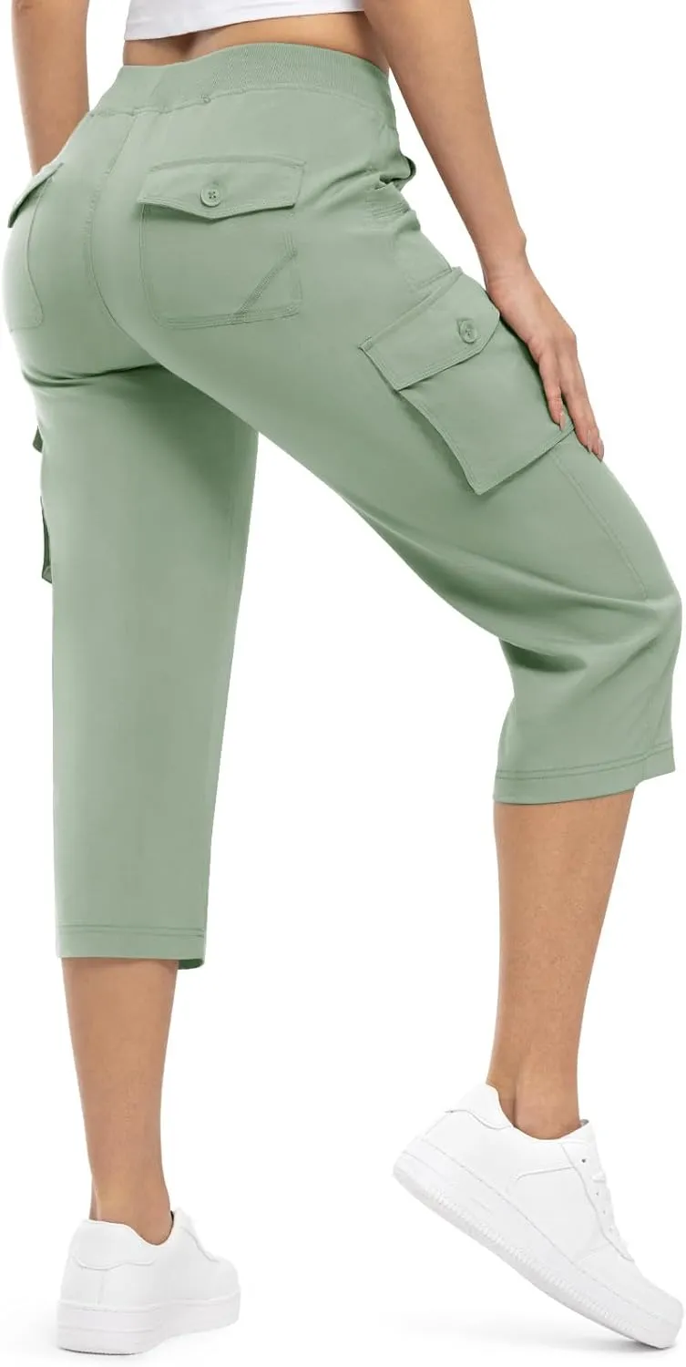 Rdruko Women's Cargo Capris Pants Lightweight Quick Dry Hiking Summer Casual Travel Pants with Pockets