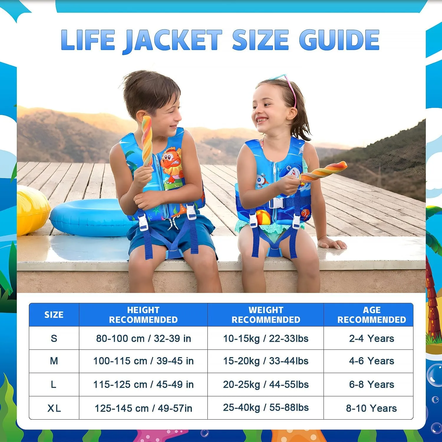 REALIKE Kids Swim Vest Toddler Floaties Adjustable Safety Strap Swimming Aids for Toddlers Children Float Swimsuit, Suitable for Age 2-10 Years/22-88lbs