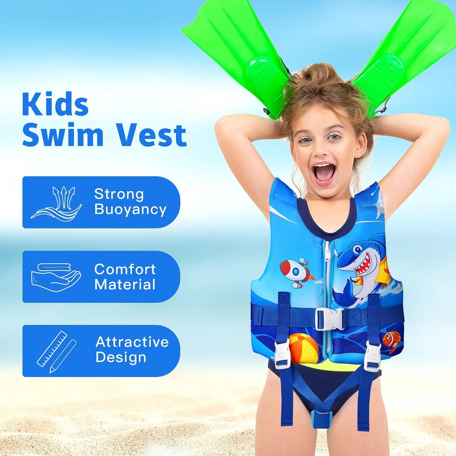 REALIKE Kids Swim Vest Toddler Floaties Adjustable Safety Strap Swimming Aids for Toddlers Children Float Swimsuit, Suitable for Age 2-10 Years/22-88lbs