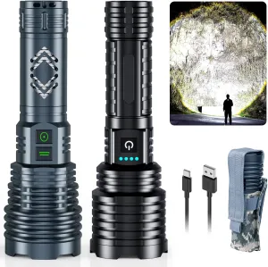 Rechargeable Flashlight -2 Pack Super Bright LED Flashlights High Lumens, 5 Modes Zoomable Waterproof Flashlights, High Powered Waterproof Handheld Flash Light for Emergency Camping Outdoor