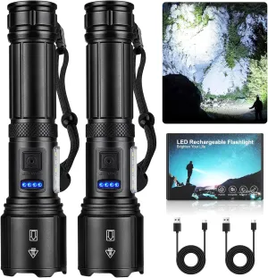 Rechargeable LED Flashlights High Lumens, 990,000 Lumens Super Bright Flashlight 7 Modes w/COB Work Light, Powerful Flash Light for Outdoor Emergency Hiking Camping