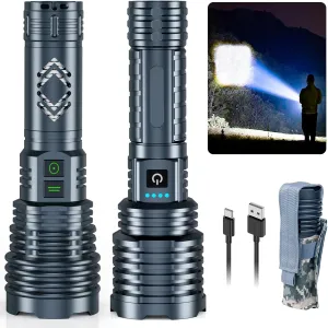 Rechargeable Tactical Flashlights 2 Pack, High Lumens, Super Bright Zoomable LED Flashlights and 5 Modes, Long Battery Life, Waterproof Handheld Flash Light for Emergency, Camping, and Outdoor