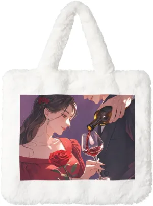 Red Rose and Wine Romantic Lovers Plush Handbag,Soft Plush Bag,A Must-Have Cute Bag for Women When Going Out