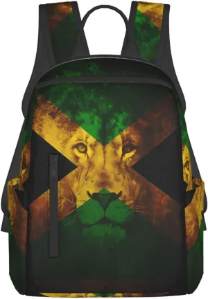 Reggae Music Lion Jamaican Flag Travel Backpacks Casual Laptop Backpack Sport Rucksack Large Capacity Daypack Multi-Pockets Adjustable Strap Bag for Working Hiking