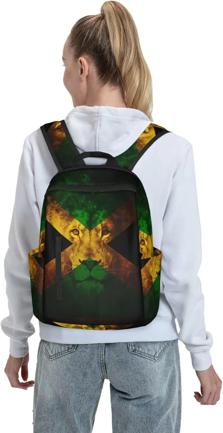 Reggae Music Lion Jamaican Flag Travel Backpacks Casual Laptop Backpack Sport Rucksack Large Capacity Daypack Multi-Pockets Adjustable Strap Bag for Working Hiking