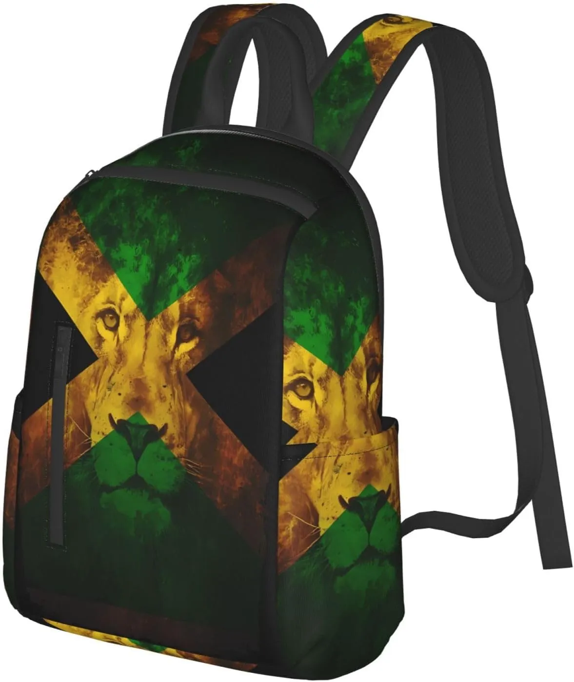 Reggae Music Lion Jamaican Flag Travel Backpacks Casual Laptop Backpack Sport Rucksack Large Capacity Daypack Multi-Pockets Adjustable Strap Bag for Working Hiking