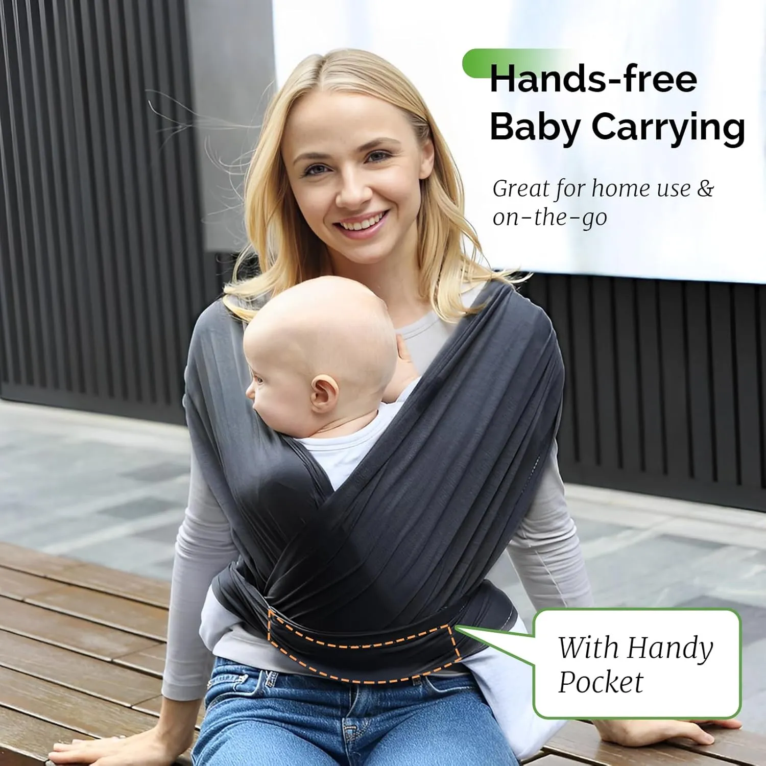 Reidio Baby Wrap Carrier Hands Free Baby Carrier Sling All in 1 Design Easy to Wear Soft & Stretchy Baby Carrier for Newborns to Toddlers 7-35 lbs (1#Black, M)