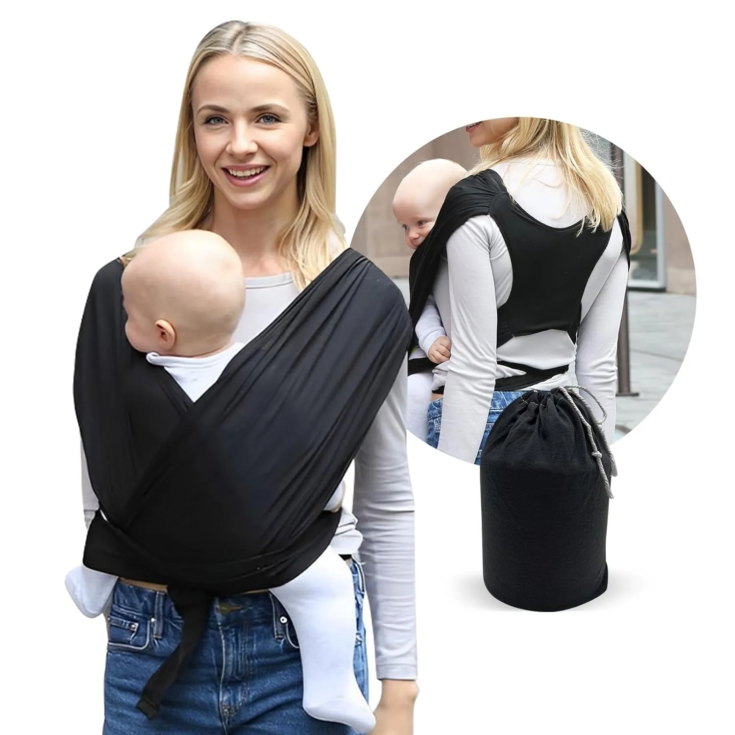 Reidio Baby Wrap Carrier Hands Free Baby Carrier Sling All in 1 Design Easy to Wear Soft & Stretchy Baby Carrier for Newborns to Toddlers 7-35 lbs (1#Black, M)