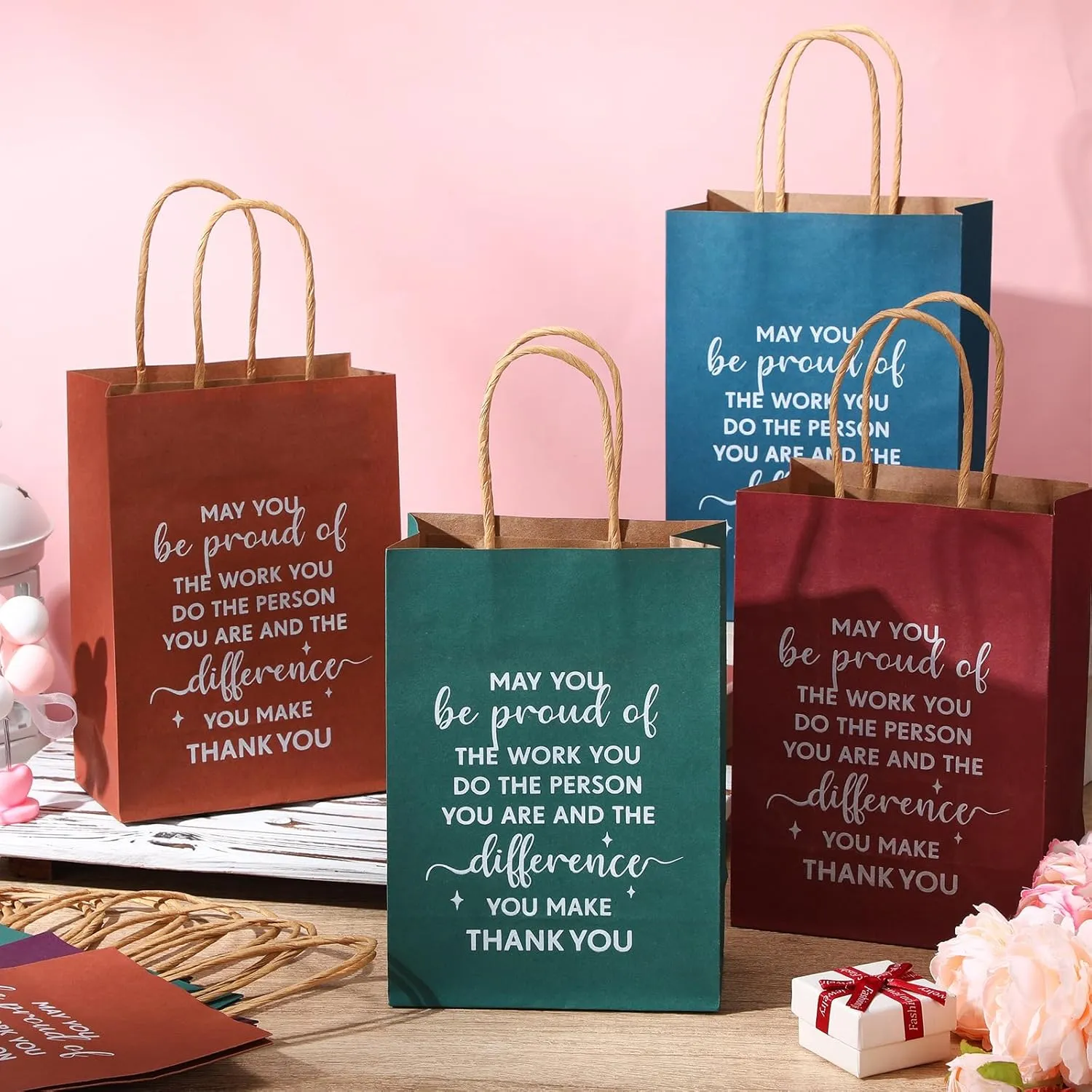ReliThick 100 Pcs Employee Appreciation Gifts Bags Bulk May You Be Proud of The Work You Do Paper Bags Team Inspirational Gifts for Teachers Coworkers Volunteer Staff Nurses Week Appreciation(Retro)