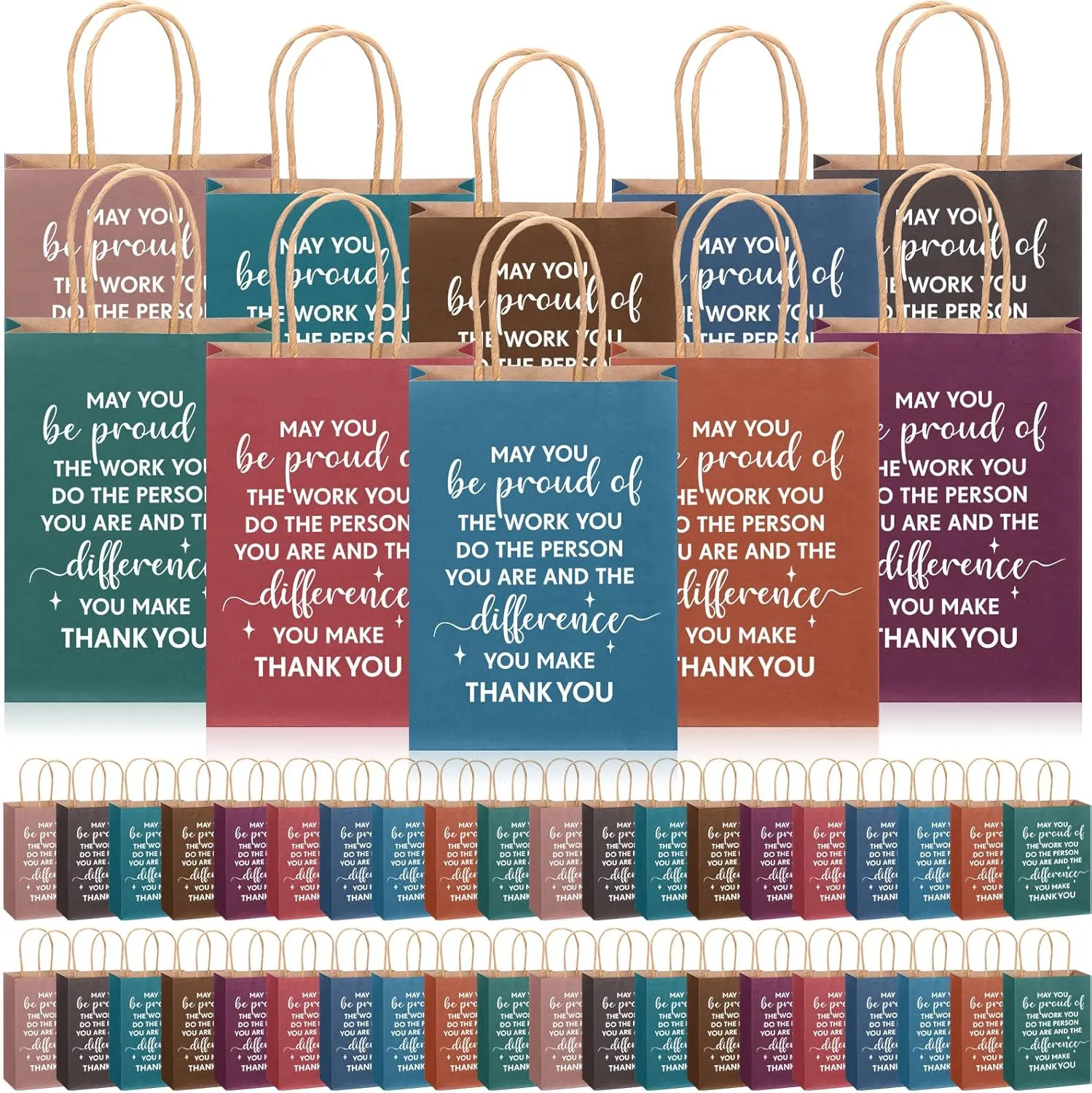 ReliThick 100 Pcs Employee Appreciation Gifts Bags Bulk May You Be Proud of The Work You Do Paper Bags Team Inspirational Gifts for Teachers Coworkers Volunteer Staff Nurses Week Appreciation(Retro)