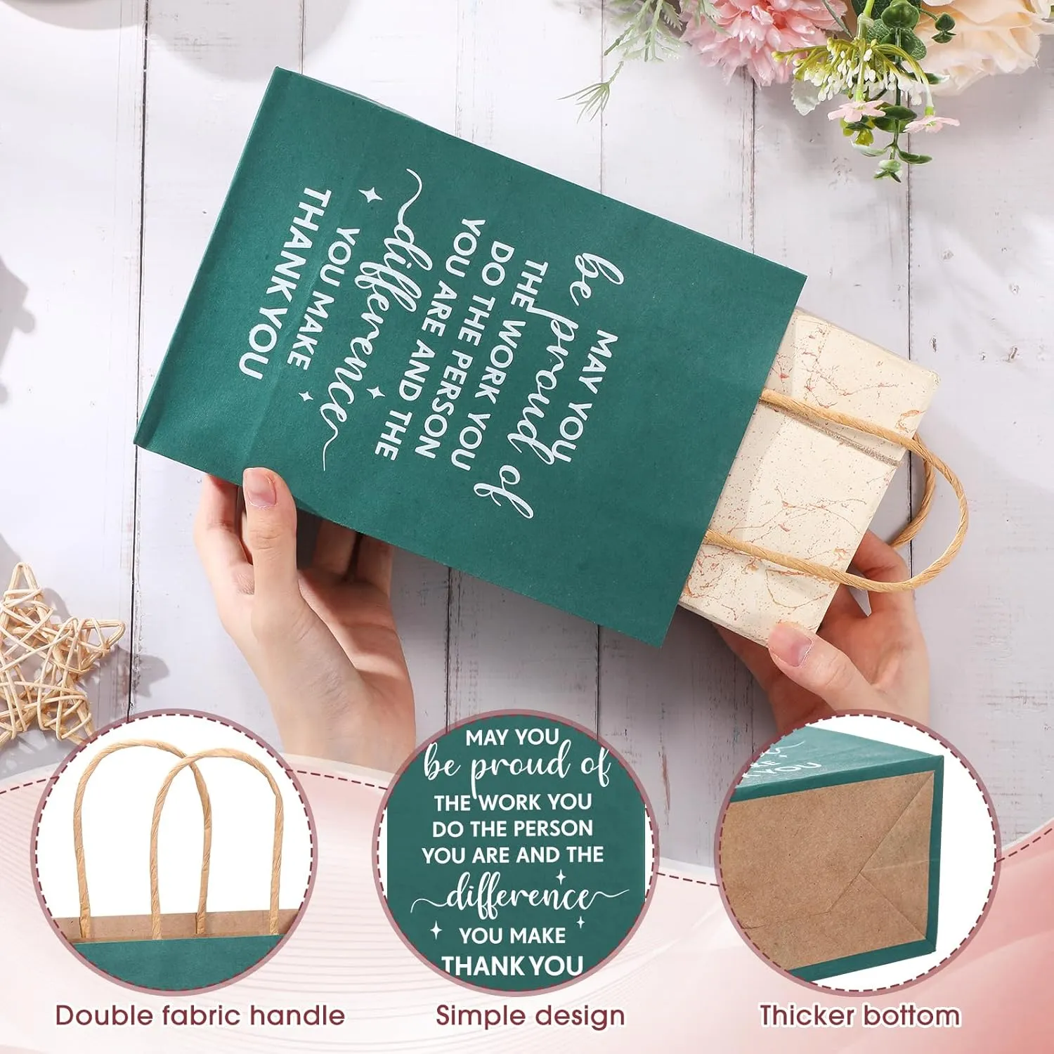 ReliThick 100 Pcs Employee Appreciation Gifts Bags Bulk May You Be Proud of The Work You Do Paper Bags Team Inspirational Gifts for Teachers Coworkers Volunteer Staff Nurses Week Appreciation(Retro)