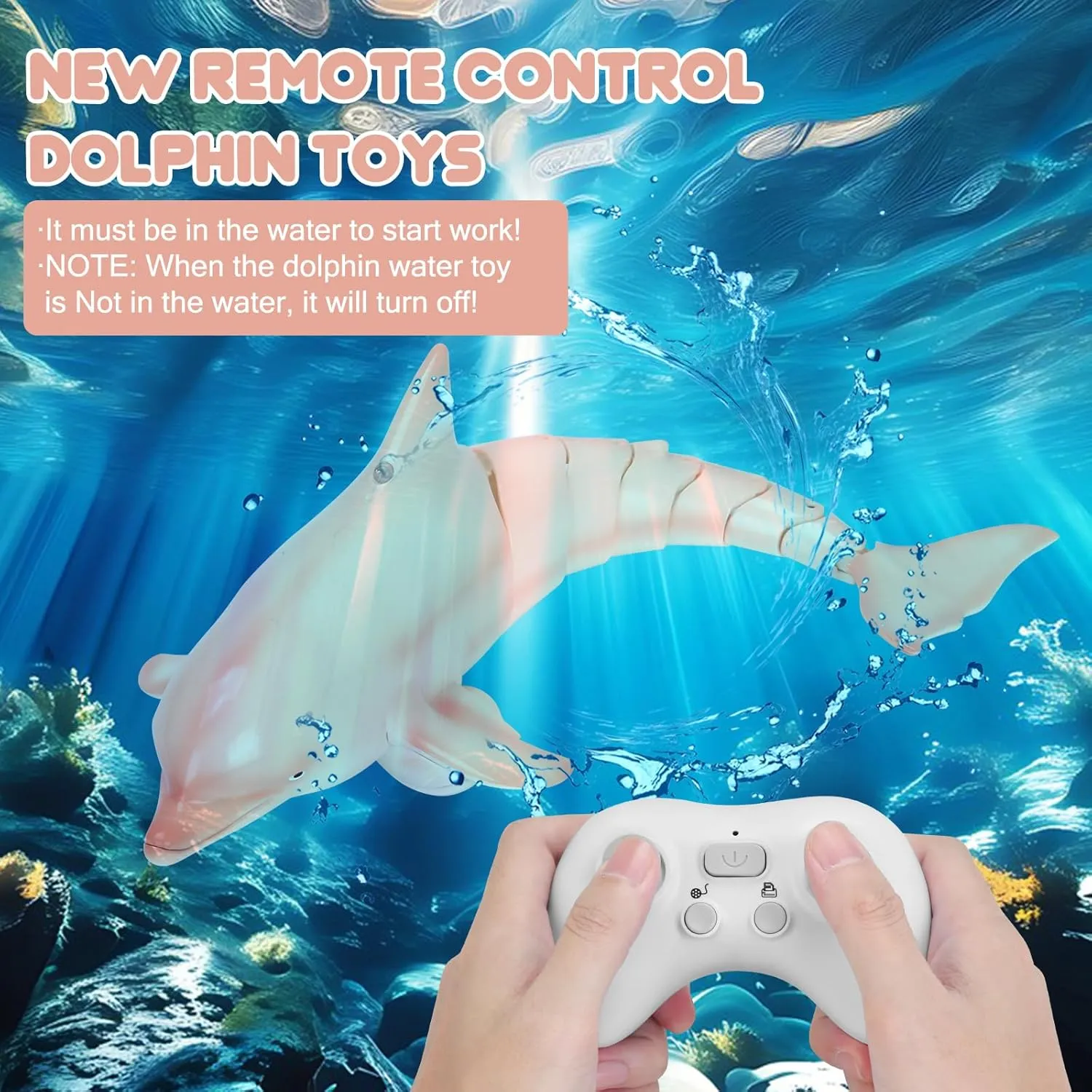 Remote Control Dolphin Toys for Kids, 2.4G High Simulation Oceanic RC Dolphins Fish Toys for Swimming Pool Bathroom, 2x600mAh RC Boat Water Toy Great for 6  Year olds Boys Girls Kids, Pink