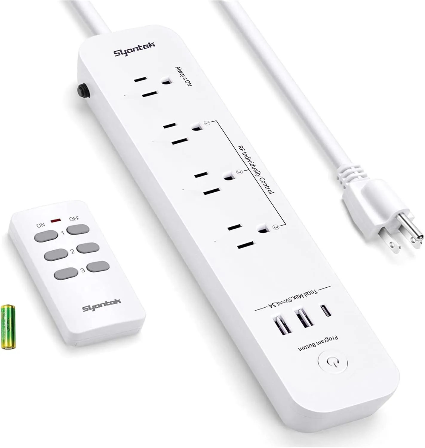Remote Control Power Strip with USB Surge Protector Power Strip with 3 RF Controlled Outlets and 3 USB, 5ft Extension Cord, 15A/1875W Remote Control Outlet for Household and Workstation Appliances