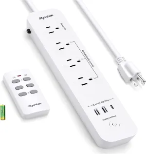 Remote Control Power Strip with USB Surge Protector Power Strip with 3 RF Controlled Outlets and 3 USB, 5ft Extension Cord, 15A/1875W Remote Control Outlet for Household and Workstation Appliances