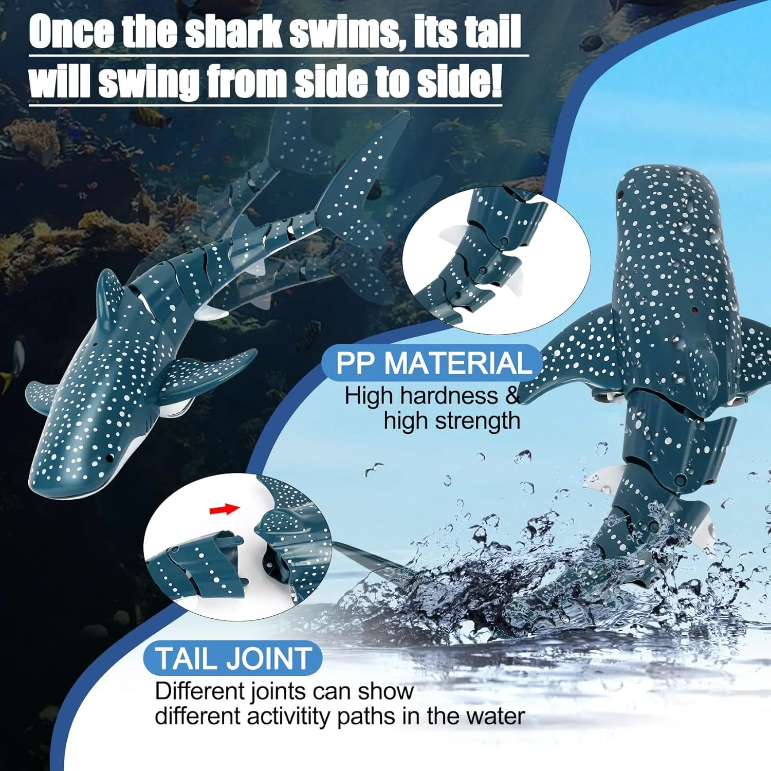 Remote Control Shark Toys, 1:18 Scale High Simulation RC Shark Fish Toys for Swimming Pool Bathroom, 2x700mAh RC Boat Water Toys Great Gift for 6  Year olds Boys Girls Kids