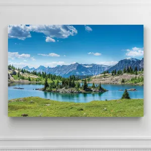 Renditions Gallery Nature Wall Prints for Home Decor Green Lake Valley along the Mountain Range Canvas Hanging Artwork for Bedroom Office Kitchen Decorations - 32"X48" LT08