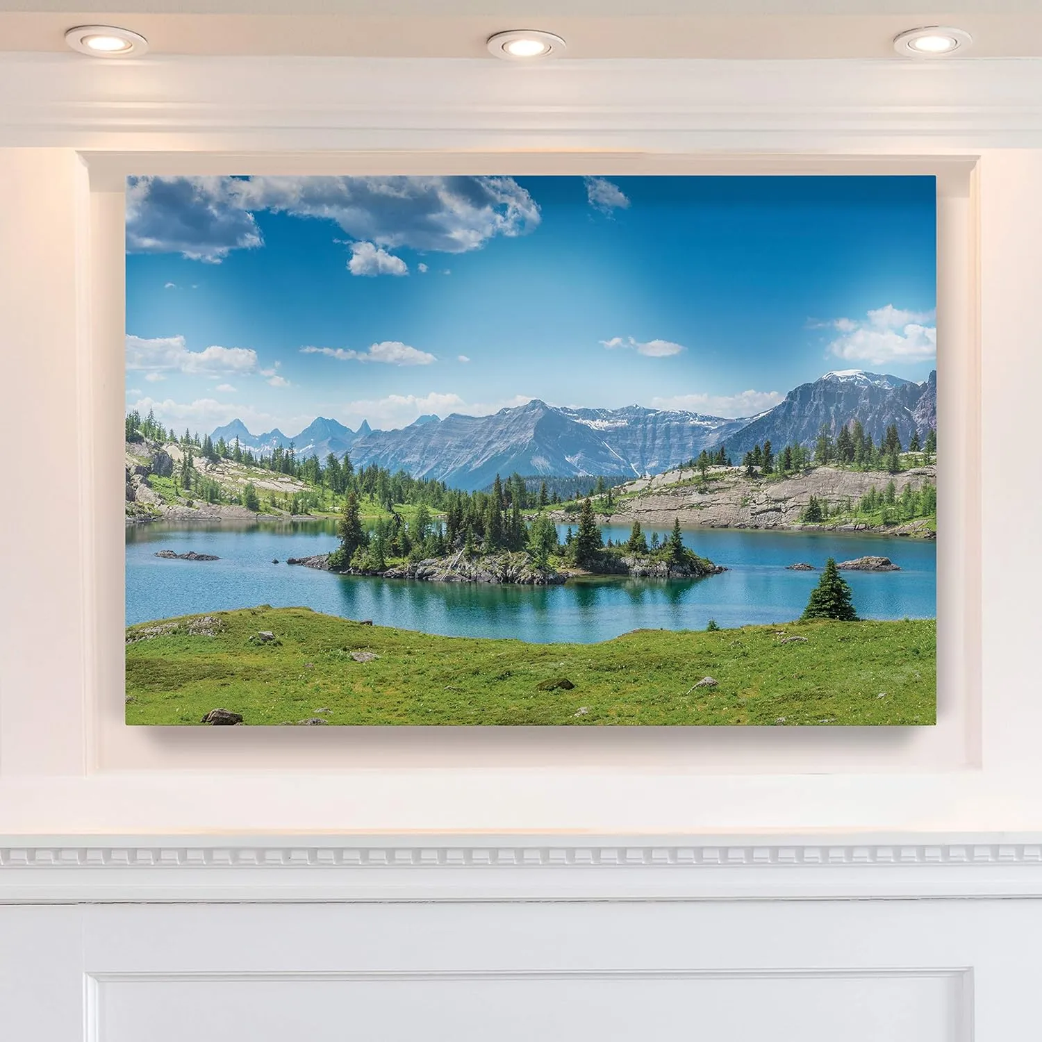 Renditions Gallery Nature Wall Prints for Home Decor Green Lake Valley along the Mountain Range Canvas Hanging Artwork for Bedroom Office Kitchen Decorations - 32"X48" LT08