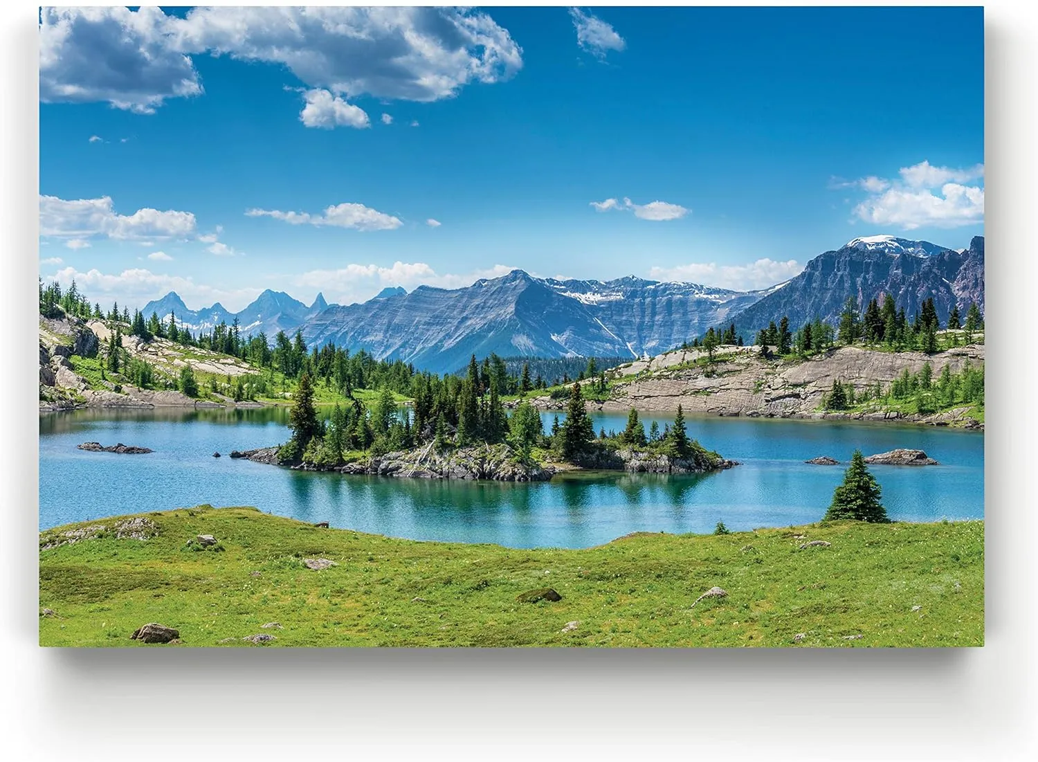 Renditions Gallery Nature Wall Prints for Home Decor Green Lake Valley along the Mountain Range Canvas Hanging Artwork for Bedroom Office Kitchen Decorations - 32"X48" LT08