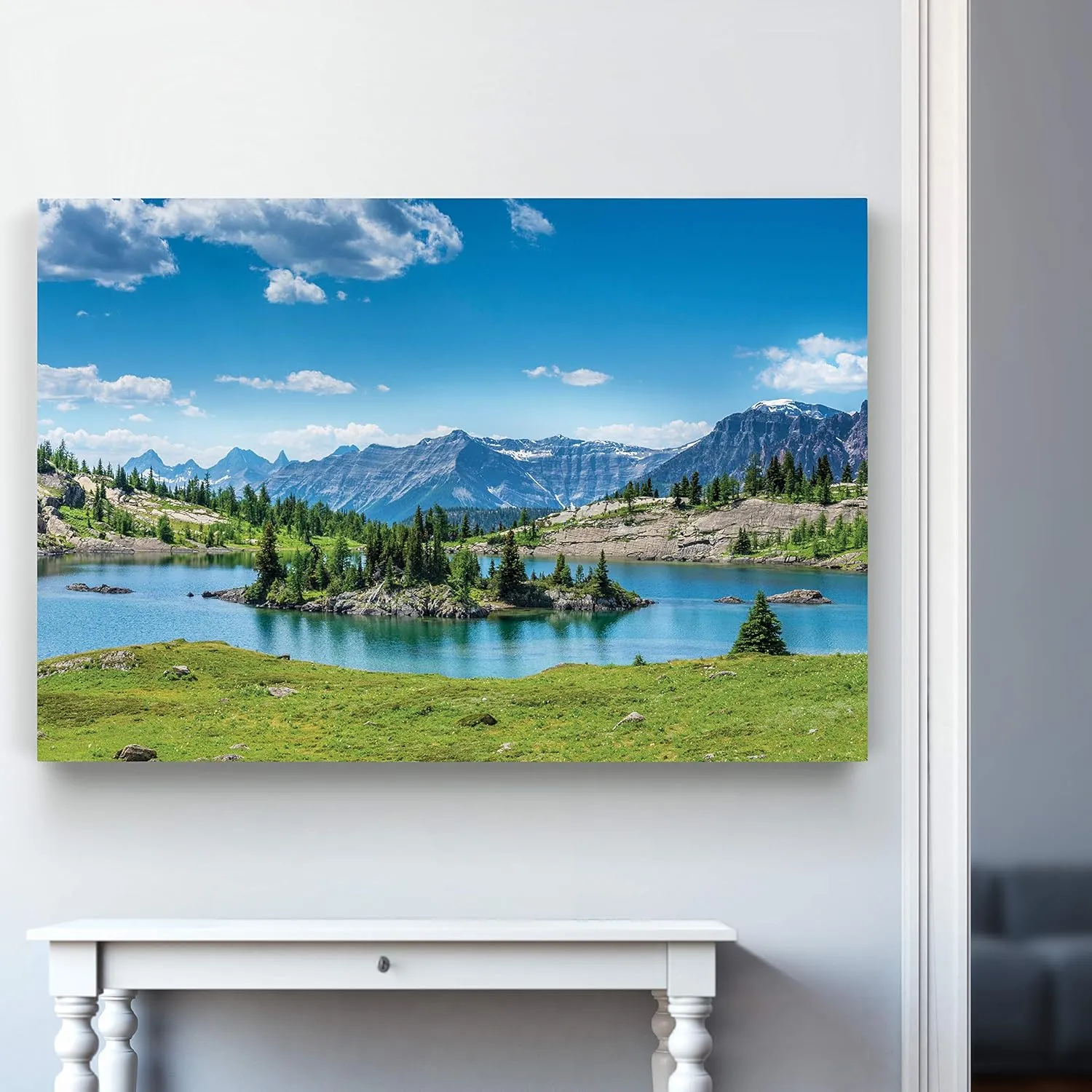 Renditions Gallery Nature Wall Prints for Home Decor Green Lake Valley along the Mountain Range Canvas Hanging Artwork for Bedroom Office Kitchen Decorations - 32"X48" LT08