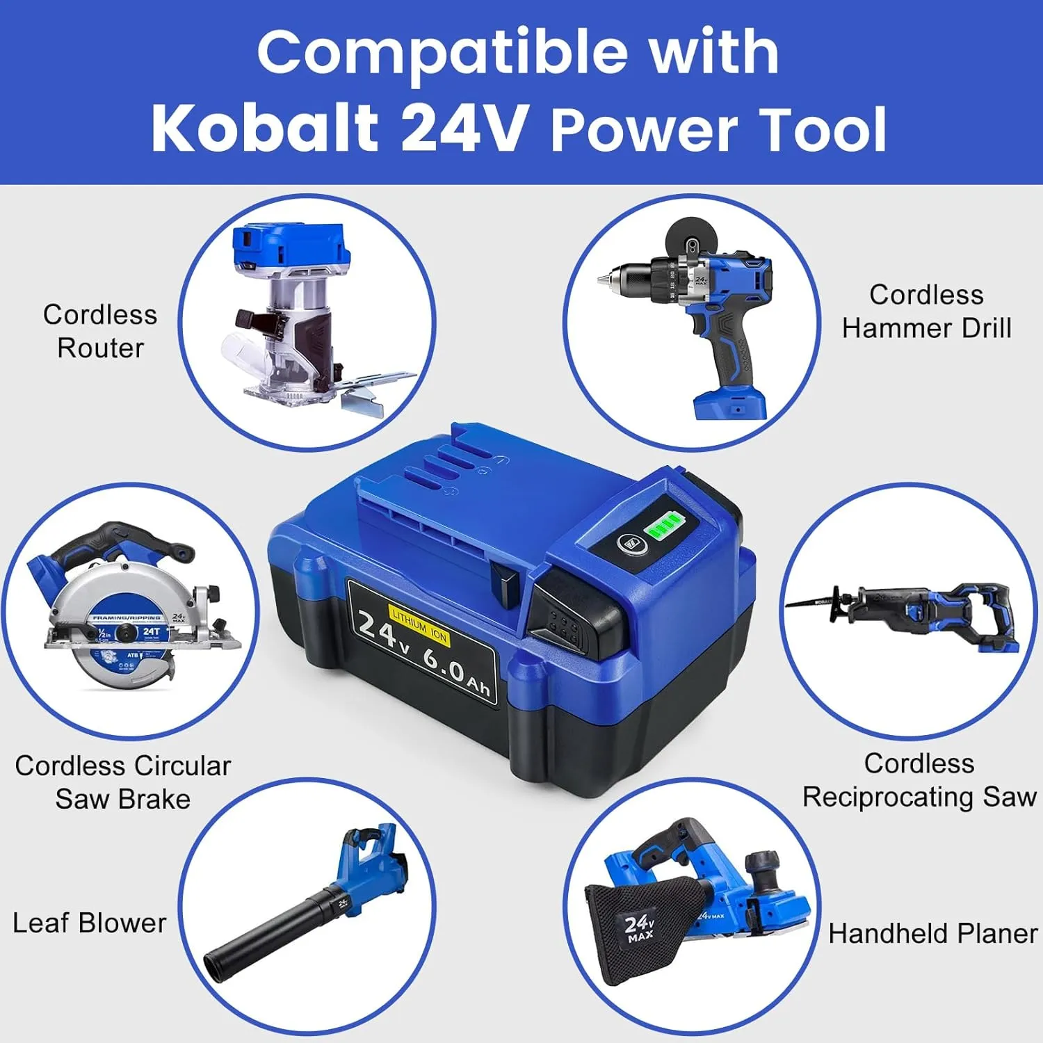 Replacement for Kobalt 24V Battery: 6.0Ah Lithium ion Compatible with 24-Volt Max Battery KB624-03 KB524-03 KB424-03 KB224-03 KB124-03 Suitable for All Kobalt 24 V Cordless Power Tool 2 Packs
