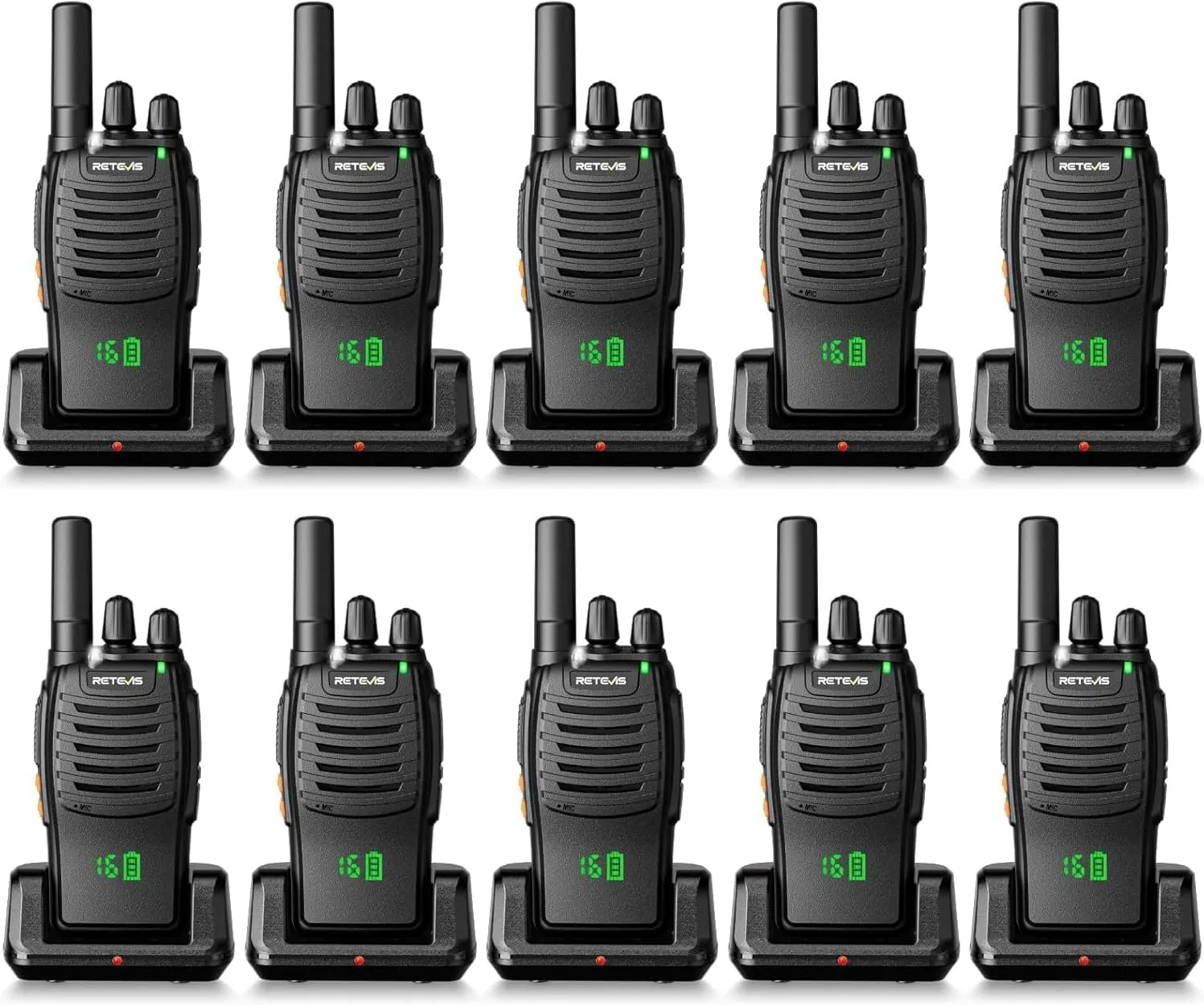 Retevis H-777H Walkie Talkies,Rechargeable Two Way Radio, Hidden Display,Channel Display,USB-C,Short Antenna,Handheld 2 Way Radio with Emergency Alarm for Business Education (10 Pack)