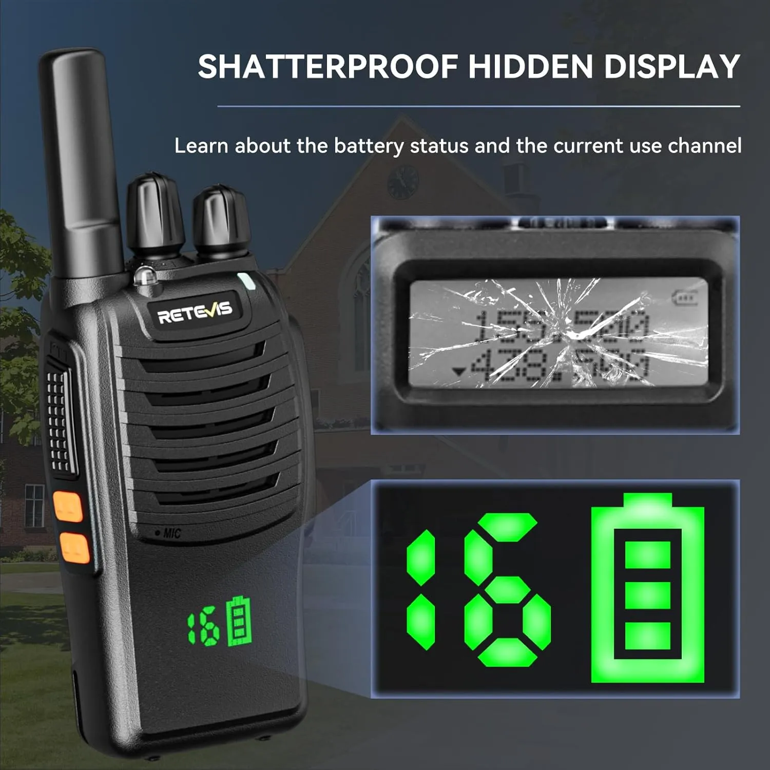 Retevis H-777H Walkie Talkies,Rechargeable Two Way Radio, Hidden Display,Channel Display,USB-C,Short Antenna,Handheld 2 Way Radio with Emergency Alarm for Business Education (10 Pack)