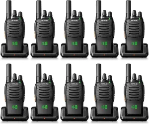 Retevis H-777H Walkie Talkies,Rechargeable Two Way Radio, Hidden Display,Channel Display,USB-C,Short Antenna,Handheld 2 Way Radio with Emergency Alarm for Business Education (10 Pack)