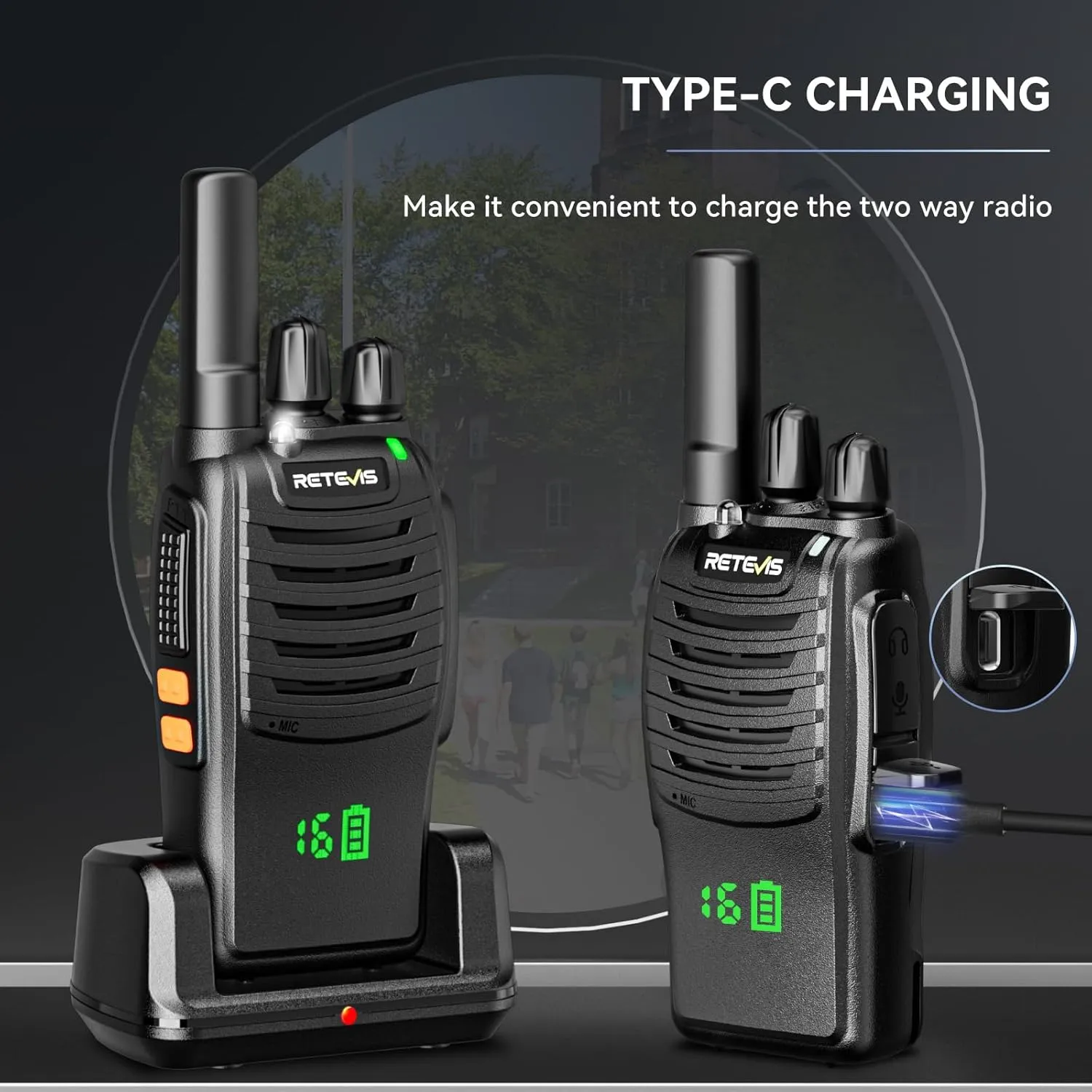 Retevis H-777H Walkie Talkies,Rechargeable Two Way Radio, Hidden Display,Channel Display,USB-C,Short Antenna,Handheld 2 Way Radio with Emergency Alarm for Business Education (10 Pack)