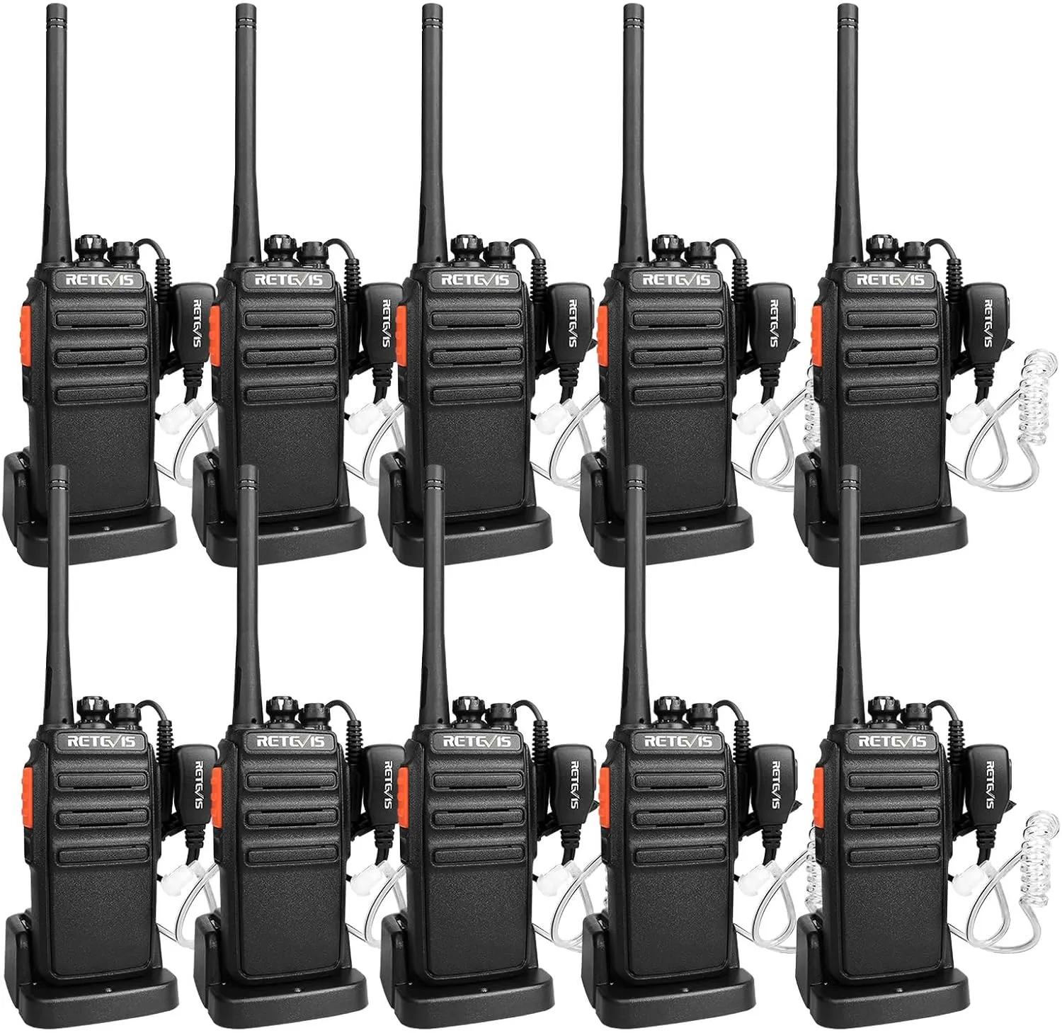 Retevis H-777S Walkie Talkies for Adults, 2 Way Radios with Earpiece and Mic, FRS, Handheld, USB Charging Base, Rugged Two Way Radios Long Range Rechargeable for School Security Church (10 Pack)