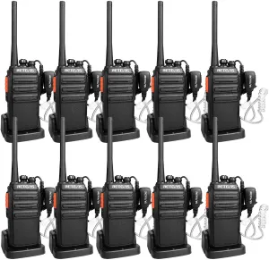 Retevis H-777S Walkie Talkies for Adults, 2 Way Radios with Earpiece and Mic, FRS, Handheld, USB Charging Base, Rugged Two Way Radios Long Range Rechargeable for School Security Church (10 Pack)