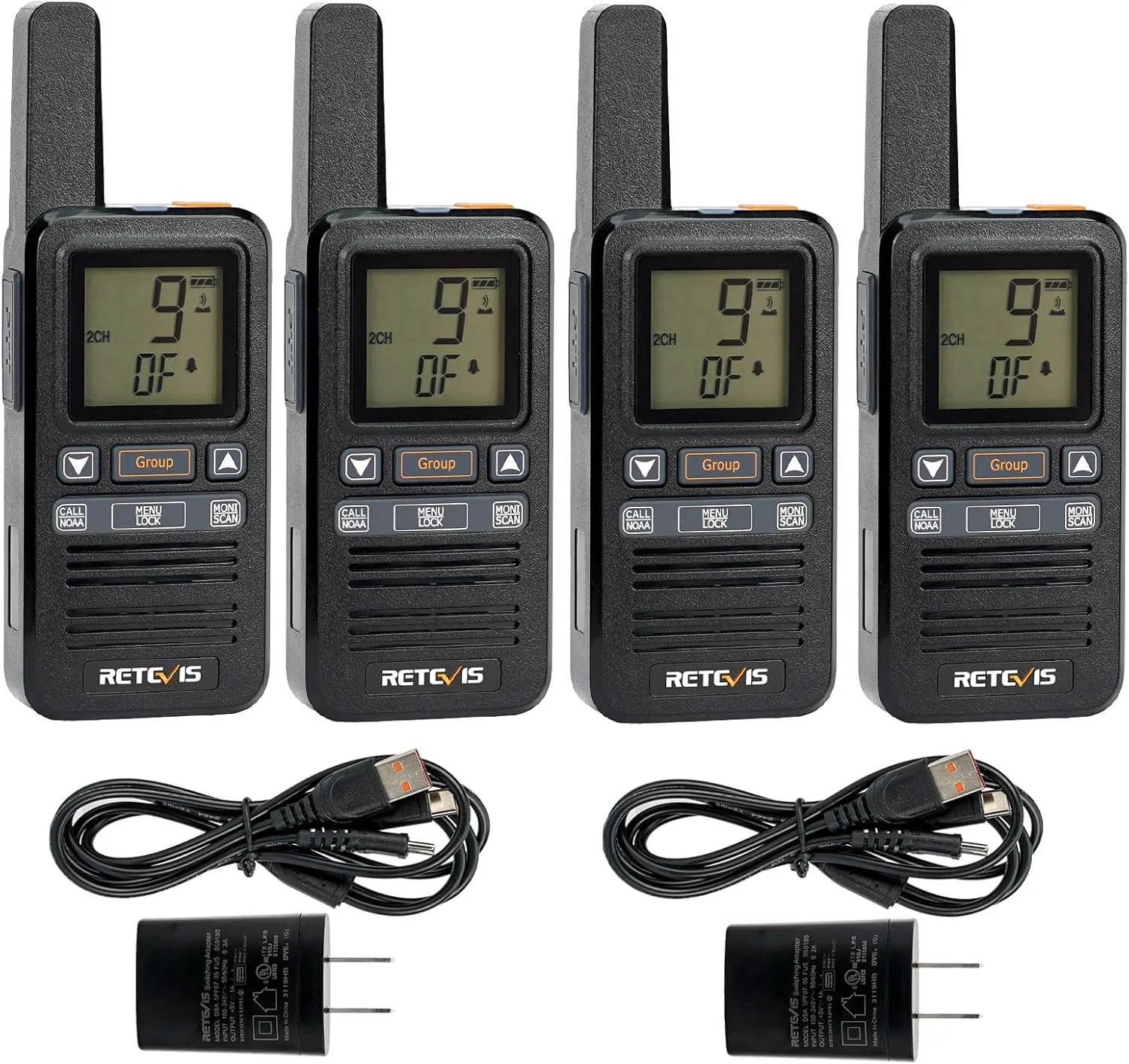 Retevis RB67 Walkie Talkies, Rechargeable Walkie Talkie for Adults 1600mAh, Long Range, Small Portable FRS Two-Way Radios, Group Call, LCD Screen, USB-C, Gift Family Hiking Travel (4 Pack, Black)