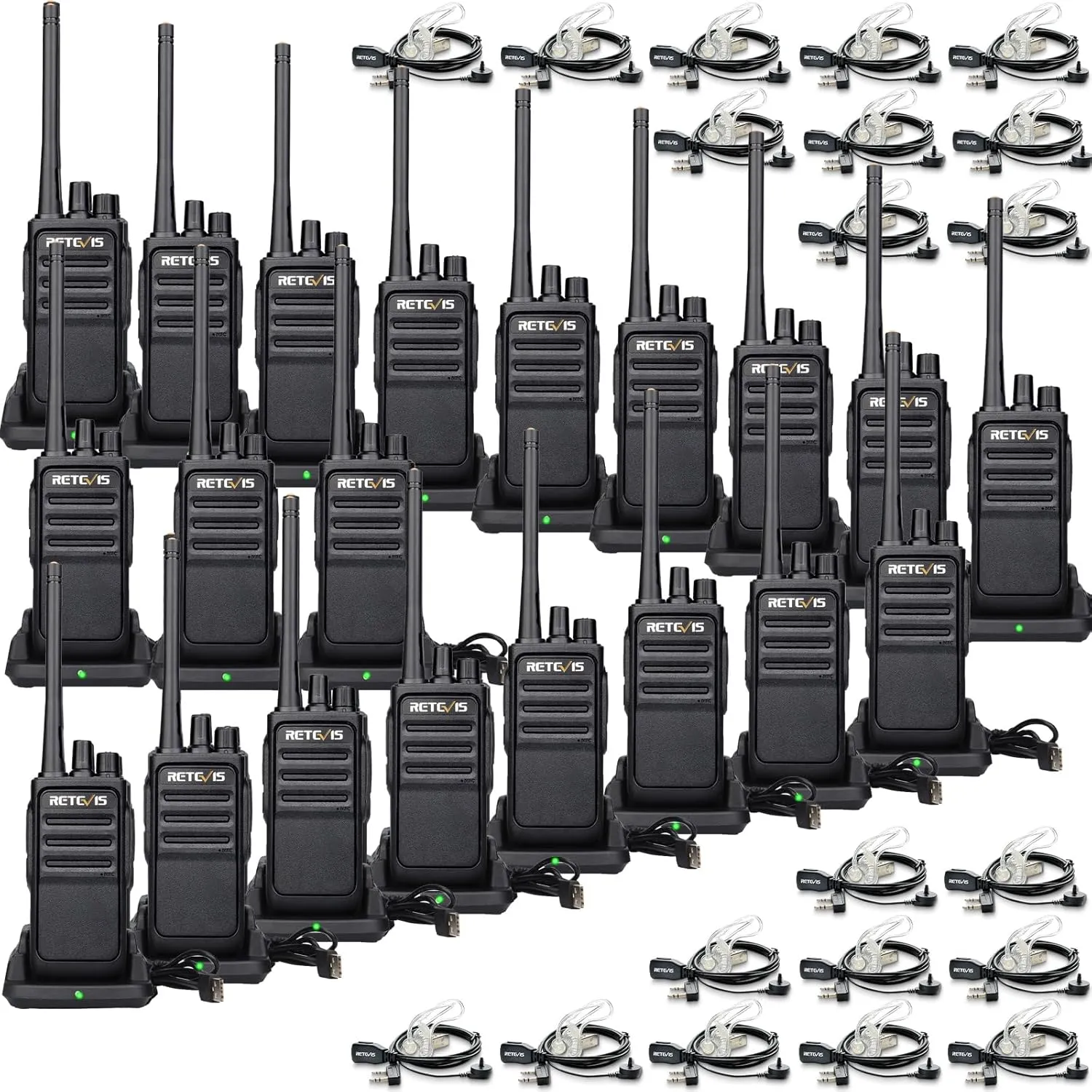 Retevis RT17 Walkie Talkies with Earpiece,2 Way Radio Long Range,Heavy Duty, Rechargeable Walkie Talkies for Adults,Handheld for School Construction site Church Security Team(20 Pack)