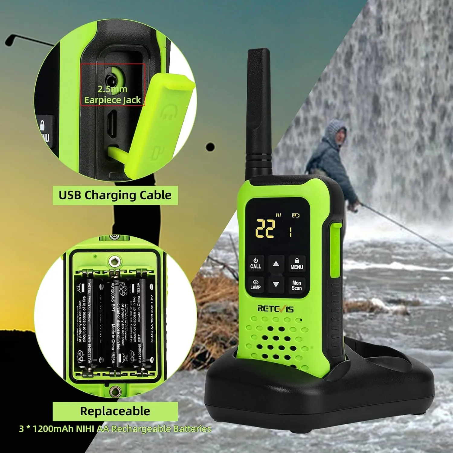 Retevis RT49P Waterproof Walkie Talkie, IP67 Portable FRS Two-Way Radios, Handheld Walkie Talkies Rechargeable Floatable, NOAA, Flashlight SOS, for Golf, Fishing, Hunting 4 Pcs