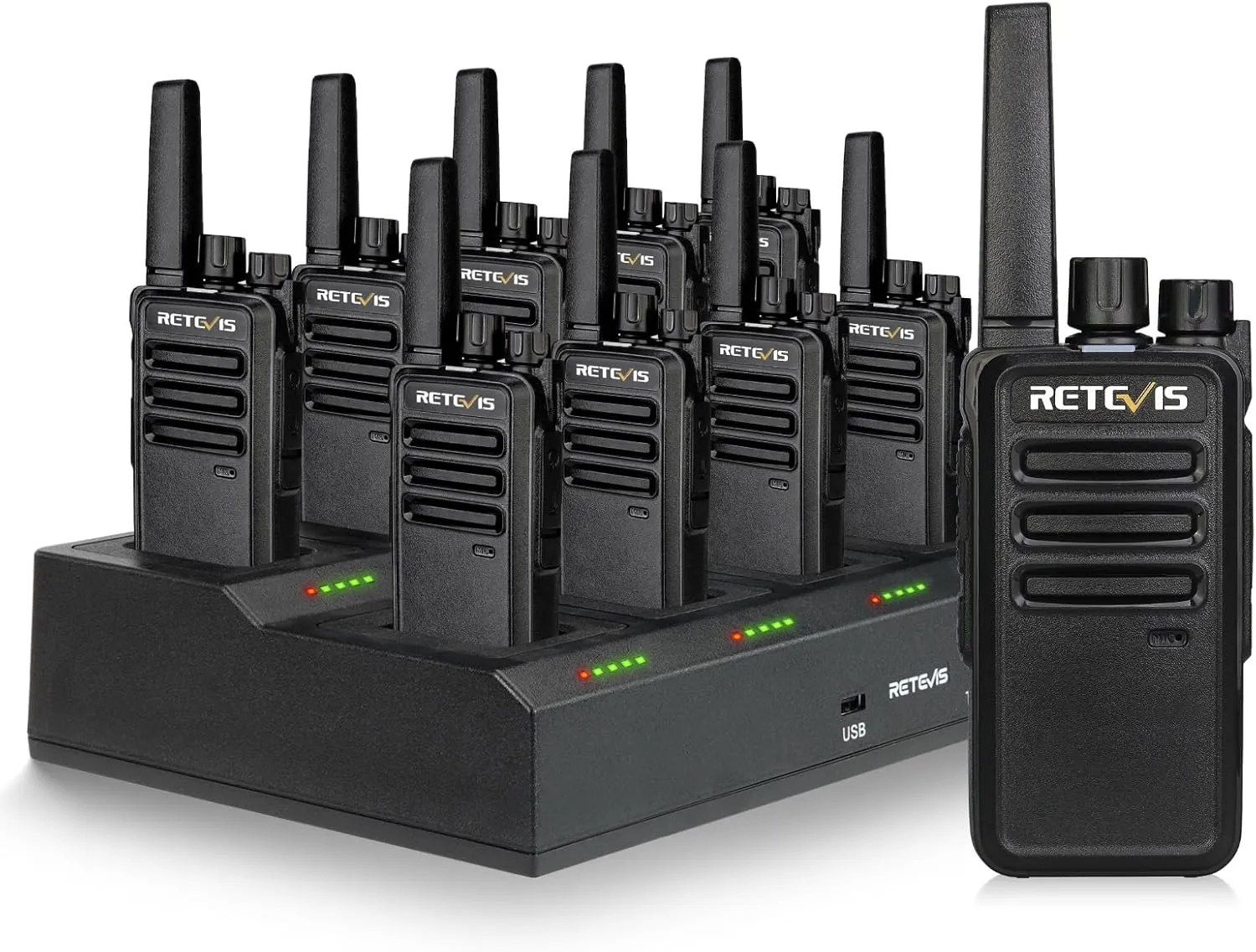 Retevis RT68 2 Way Radio, Long Range Walkie Talkies for Adults (10 Pack) with 10 Multi Way Charger, Easier Securer Charging, 1200mAh, Compact Handheld Two Way Radios Rechargeable for Industry