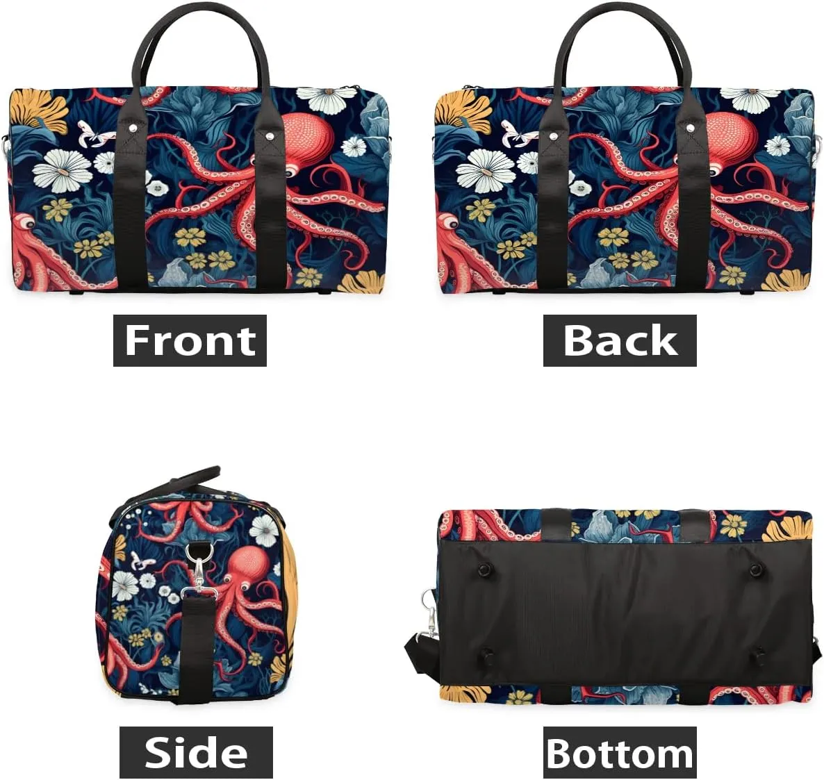 Retro Octopus Travel Duffel Bag for Women Men Waterproof Foldable Overnight Weekender Bag Large Capacity Sports Gym Bag