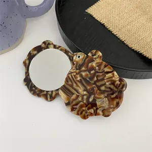 Retro Round Makeup Mirror Portable Small Pocket Ladies Makeup Small Mirror (Color : C, Size : One Size)