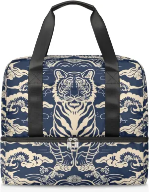 Retro Tiger Print Travel Duffel Bag Dry Wet Separated Sports Tote Travel Duffle Bag Gym Workout Bag Women Travel Duffel Bag for Women, Travel, Gym, Work
