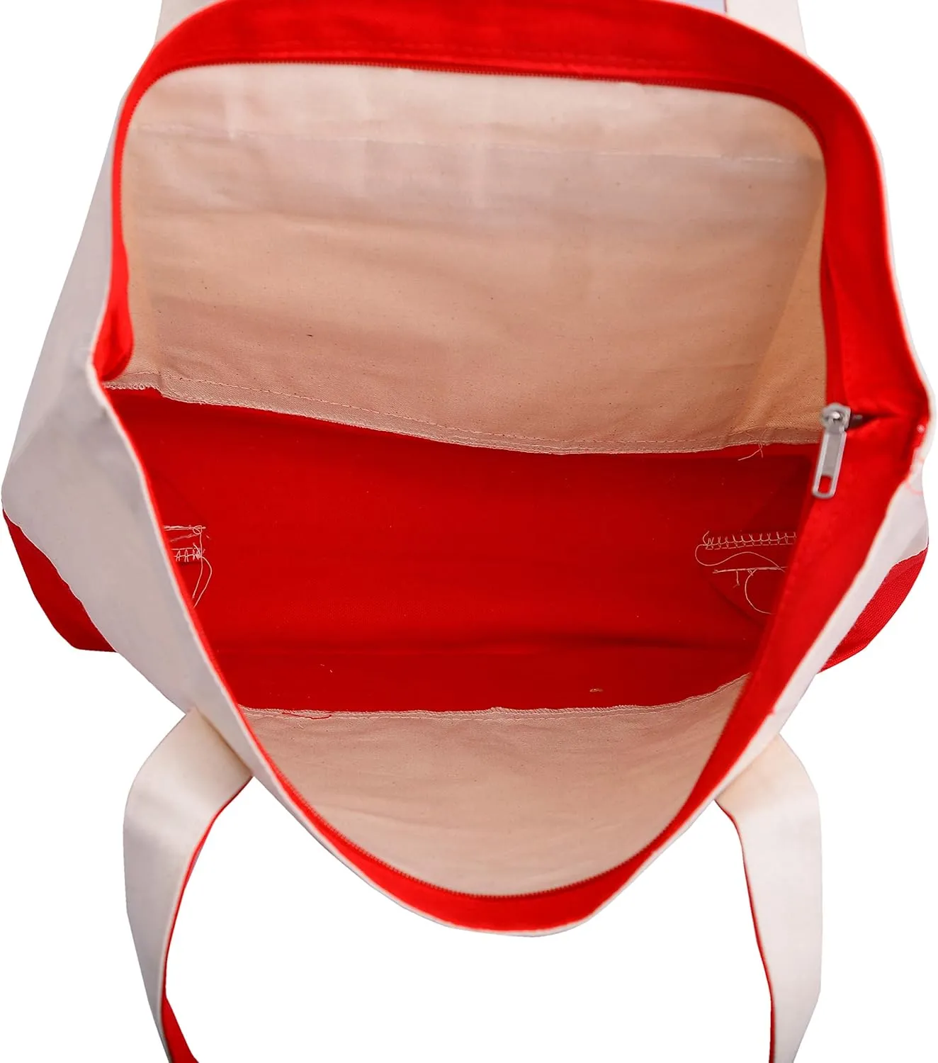Reusable Heavy Canvas Zippered Tote Bags Two Tone Carry -All w/Zipper Front Pocket for Beach, Pool Visits, Shopping, Travel