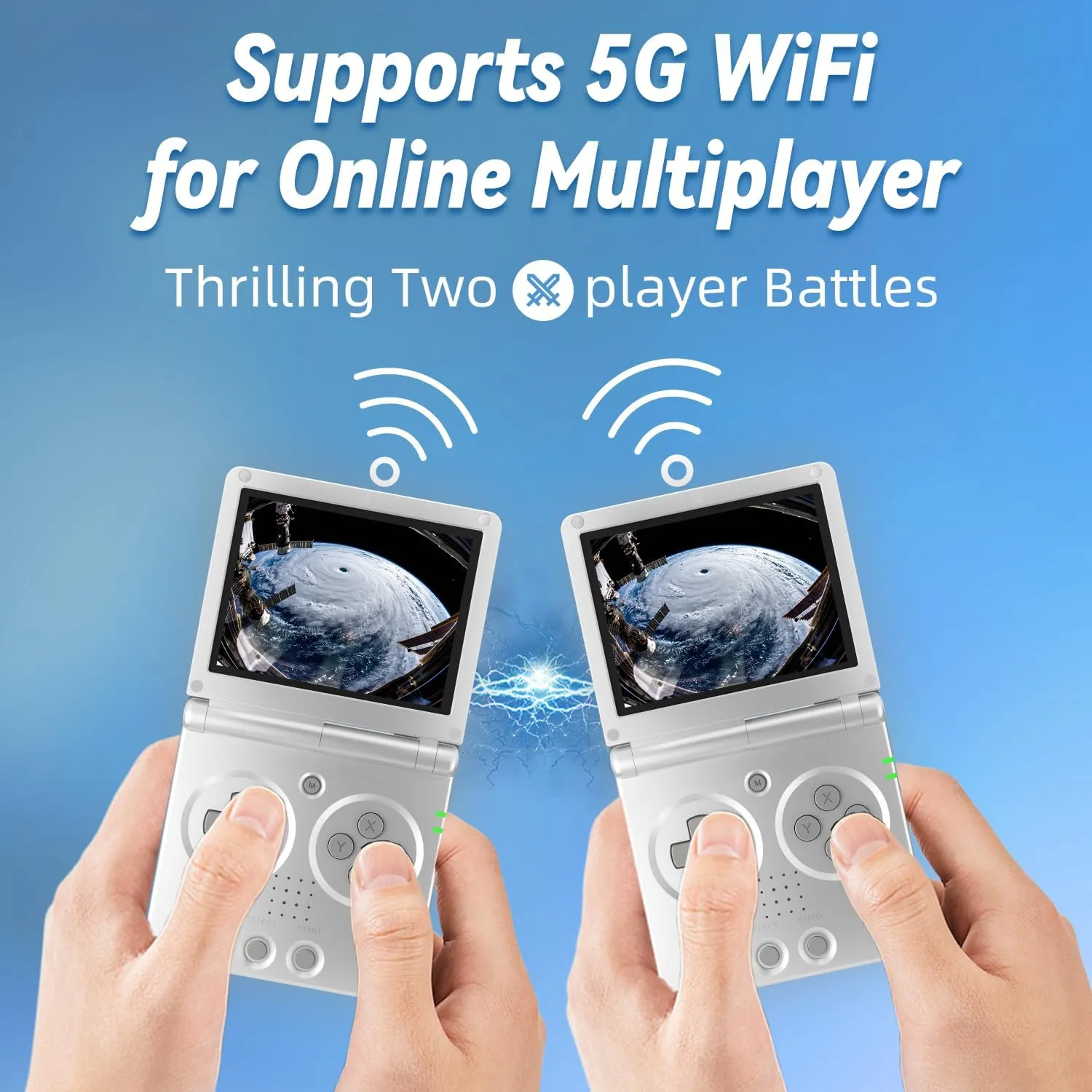 RG35XXSP Flip Retro Handheld Game Console ,3.5 Inch IPS Screen Linux System Built-in 64G TF Card 5532 Games Support 5G WiFi Bluetooth TV Output(Silver-New)