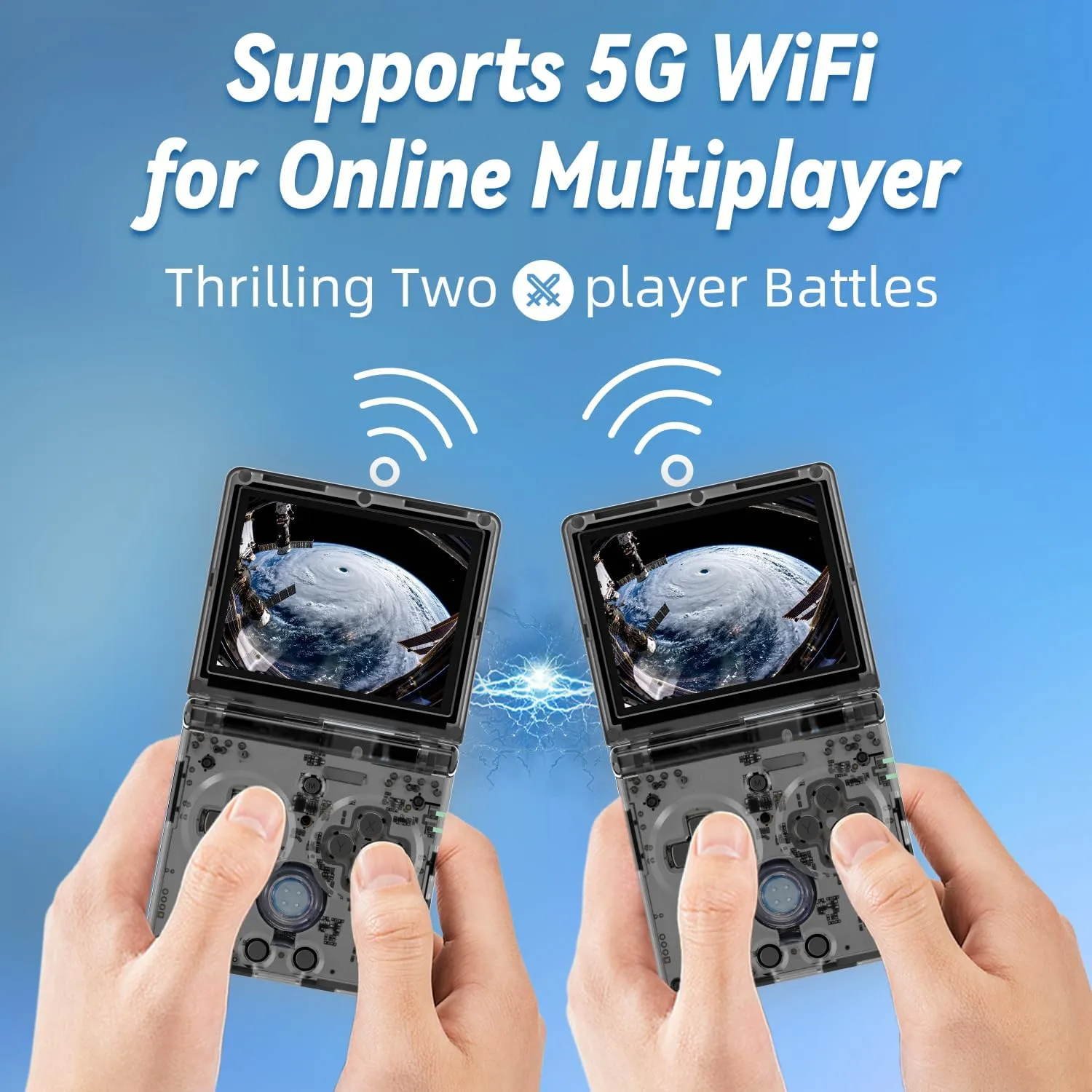 RG35XXSP Flip Retro Handheld Game Console ,3.5 Inch IPS Screen Linux System Built-in 64G TF Card 5532 Games Support 5G WiFi Bluetooth TV Output(Transparent Black-New)