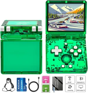 RG35XXSP Handheld Game Console RG35XX SP Clamshell Retro Game Console with 64G TF Card Preloaded Games 5532 Portable Gaming Console with 3.5 inch Screen 3300mAh Battery 5G WiFi Bluetooth HD Green